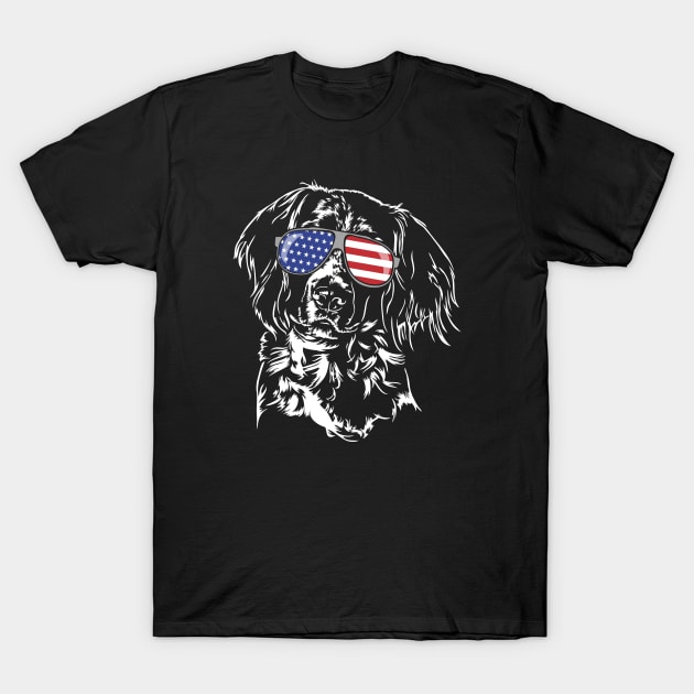 Small Munsterlander Pointer American Flag sunglasses patriotic dog T-Shirt by wilsigns